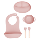 Set alimentación Rosa plato, bowl, babero y cuchara
