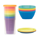 Set de 7 vasos, 8 platos hondos y 8 platos planos